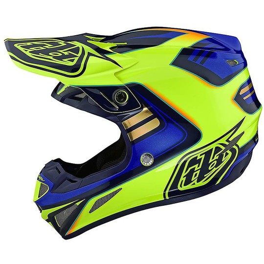Cross Enduro Motorcycle Helmet in Troy Lee Designs Fiber SE4 Composite FLASH Yellow Blue