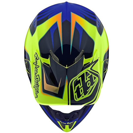 Cross Enduro Motorcycle Helmet in Troy Lee Designs Fiber SE4 Composite FLASH Yellow Blue