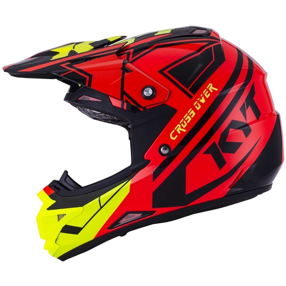 Cross Enduro Motorcycle Helmet KYT CROSS OVER KTIME Red Yellow Fluo