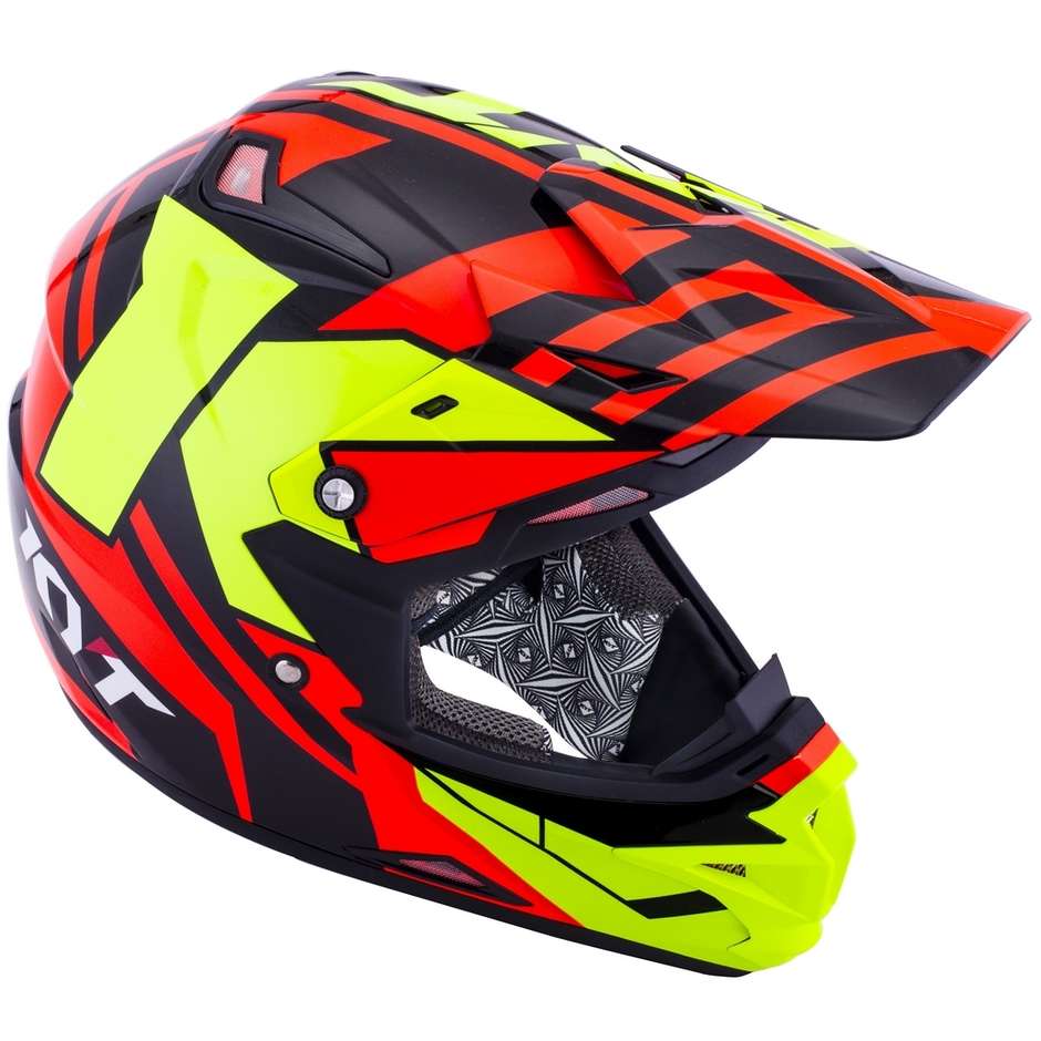 Cross Enduro Motorcycle Helmet KYT CROSS OVER KTIME Red Yellow Fluo
