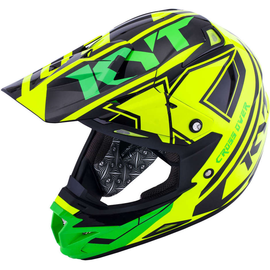 Cross Enduro Motorcycle Helmet KYT CROSS OVER KTIME Yellow Green FLUO