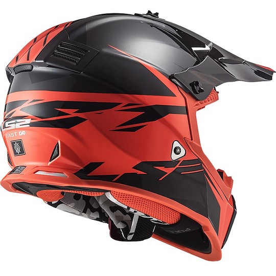 Cross Enduro Motorcycle Helmet Ls2 MX437 FAST EVO Roar Black Matte Red