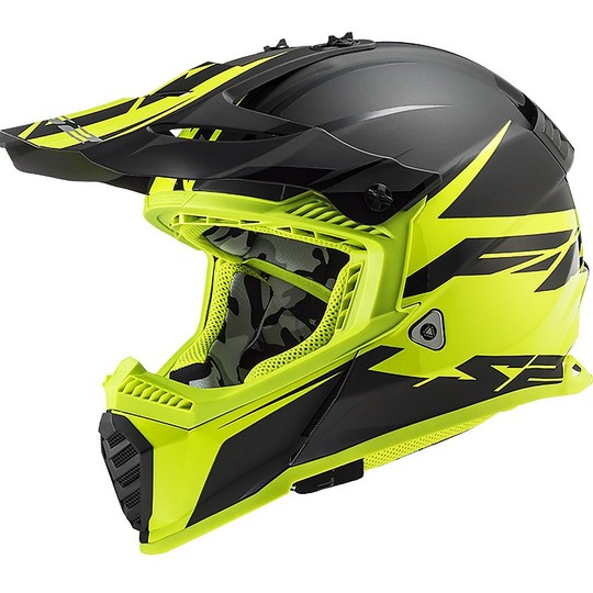 Cross Enduro Motorcycle Helmet Ls2 MX437 FAST EVO Roar Matte Black Yellow Fluo