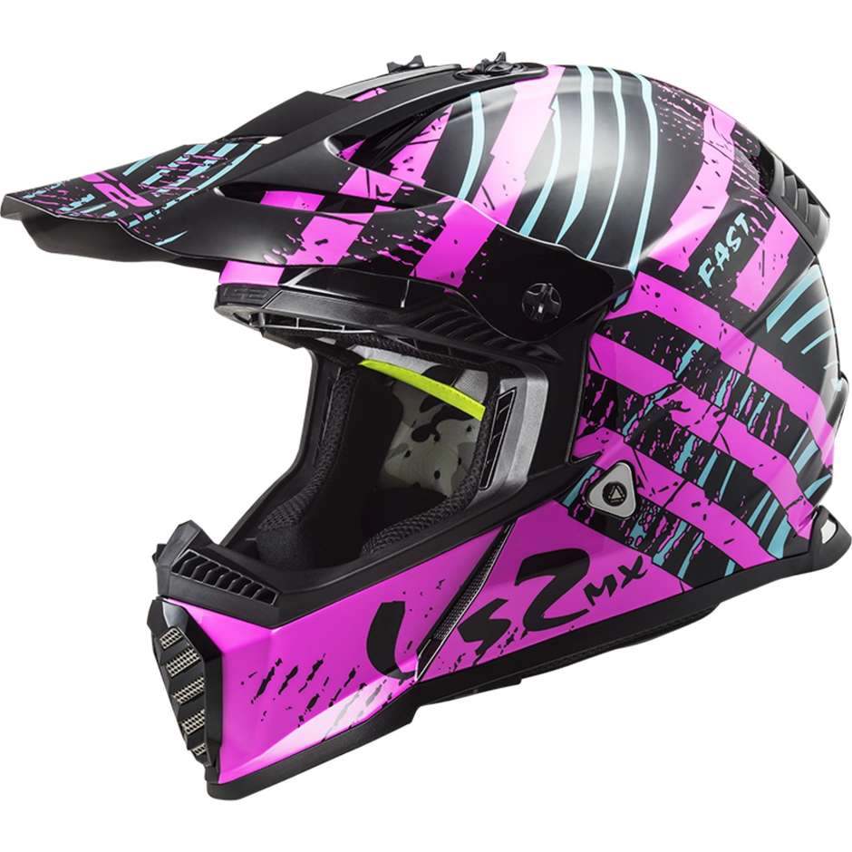 Cross Enduro Motorcycle Helmet Ls2 MX437 FAST EVO Verve Black Pink Fluo