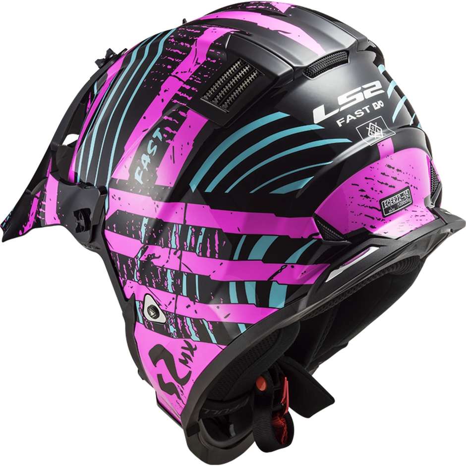 Cross Enduro Motorcycle Helmet Ls2 MX437 FAST EVO Verve Black Pink Fluo