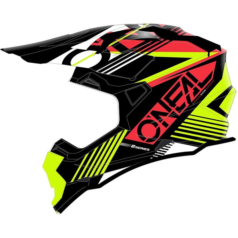 Cross Enduro motorcycle helmet O'neal 2SRS RUSH V.22 Red Yellow Fluo