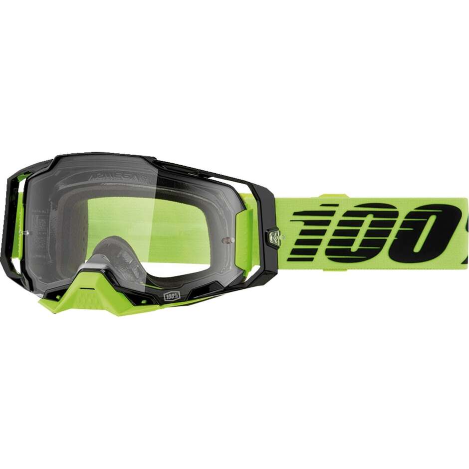 Cross Enduro Motorcycle Mask 100% ARMEGA NEON Yellow Transparent Lens
