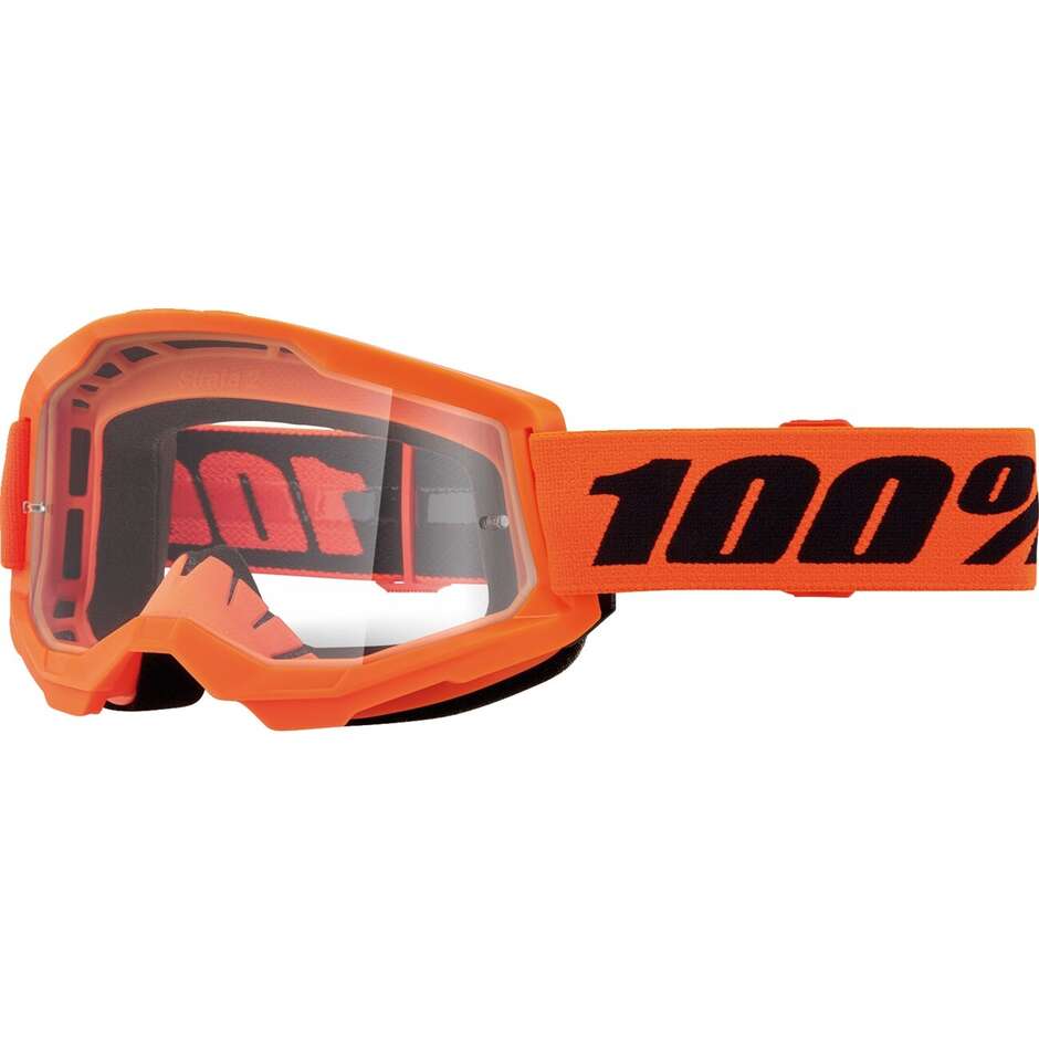 Cross Enduro Motorcycle Mask for Children 100% STRATA 2 Jr NEON Orange Transparent Lens