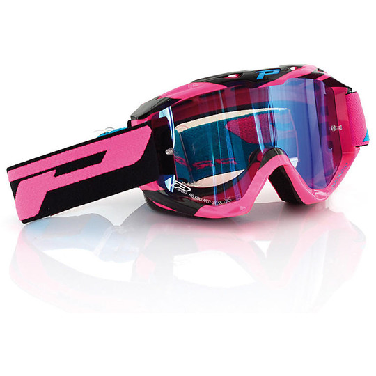 Cross Enduro Motorrad Brille Progrip 3450 MX Pink Spiegelglas