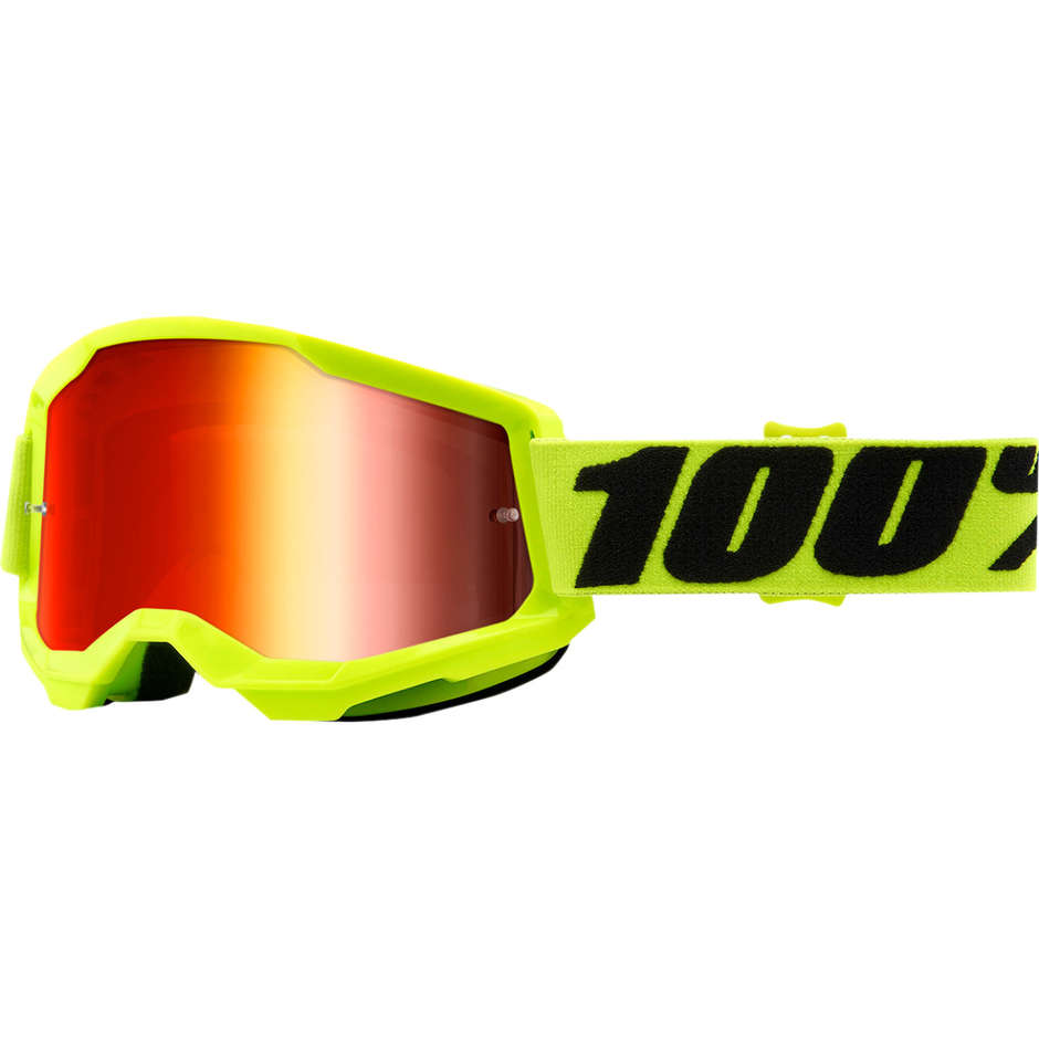 Cross Enduro Motorradbrille 100% STRATA 2 Fluo Gelb Rot Spiegellinse