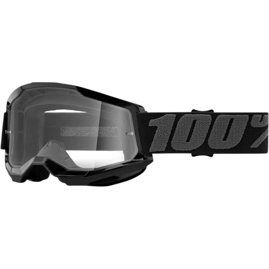 Cross Enduro Motorradbrille 100% STRATA 2 Schwarzes transparentes Objektiv