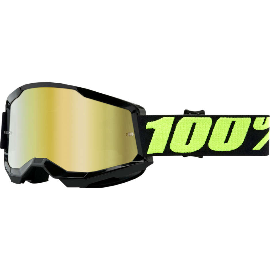 Cross Enduro Motorradbrille 100% STRATA 2 Upsol Gold Spiegellinse