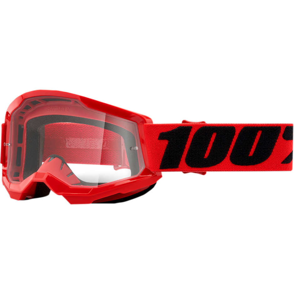 Cross Enduro Motorradbrille Kind 100% STRATA 2 Jr Red Transparent Lens