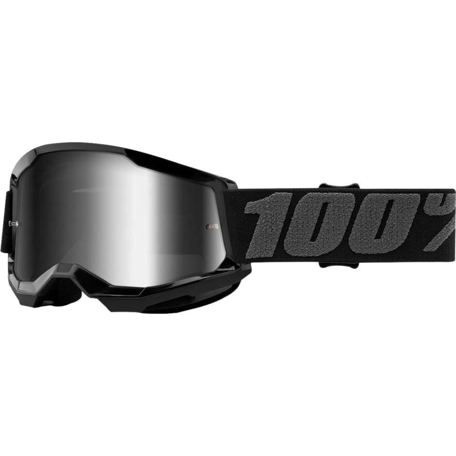 Cross Enduro Motorradbrille Kind 100% STRATA 2 Jr Schwarz Silber Spiegellinse