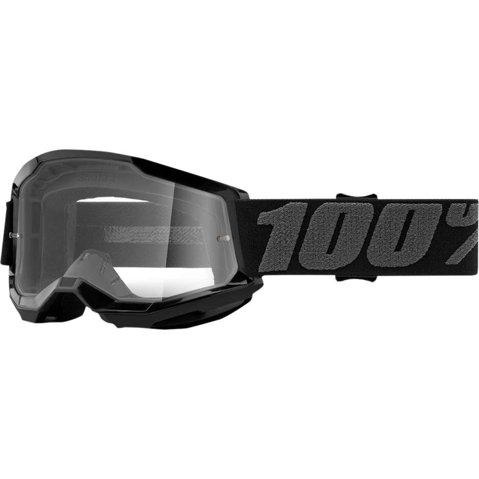 Cross Enduro Motorradbrille Kind 100% STRATA 2 Jr Schwarz Transparentlinse