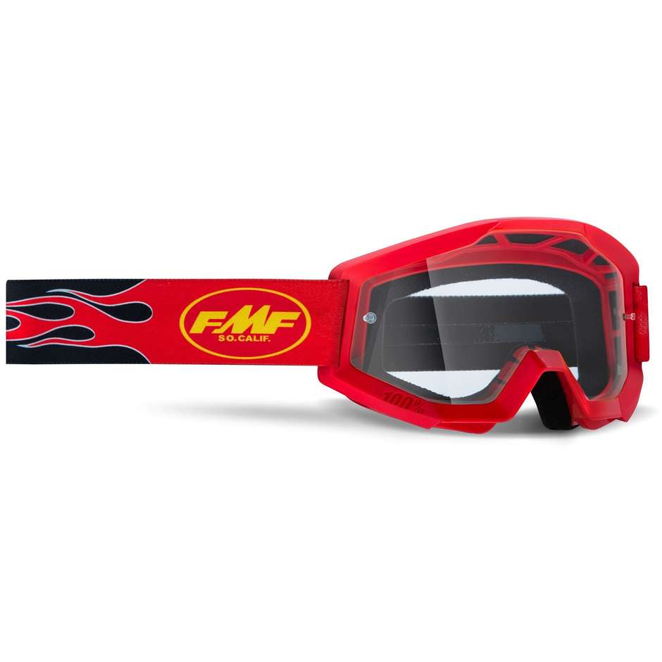 Cross Enduro Motorradmaske FMF POWERCORE Flame Red Clear Lens