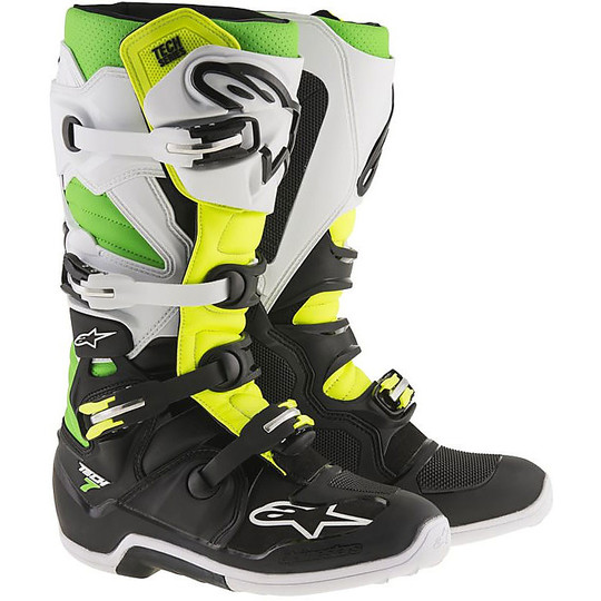 Cross Enduro Mountain Bike Boots Alpinestars Tech 7 Black / Green Fluo / Yellow Fluo