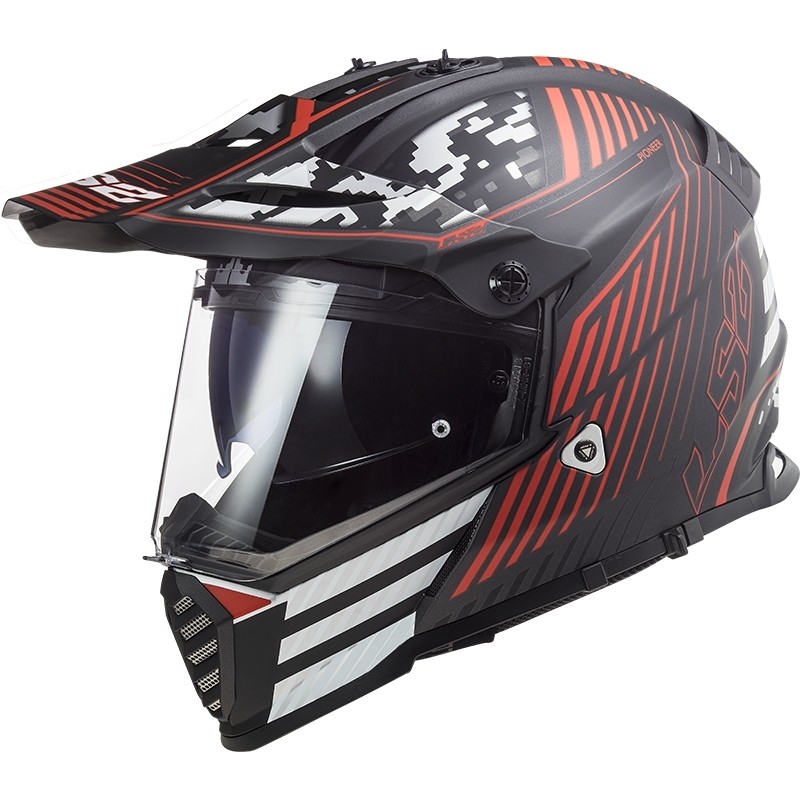Cross Enduro Off Road Moto Helmet Ls2 MX436 PIONEER EVO Saturn Black Red Matt