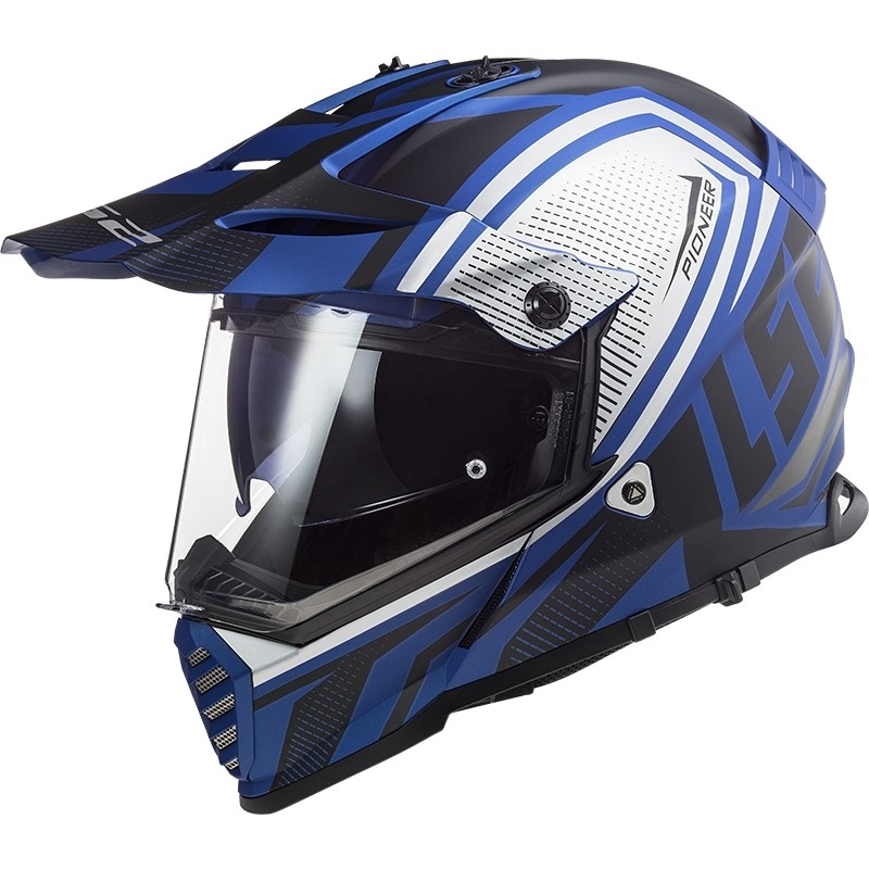 Cross Enduro Offroad Moto Helm Ls2 MX436 PIONEER EVO Meister Schwarz Blau Matt
