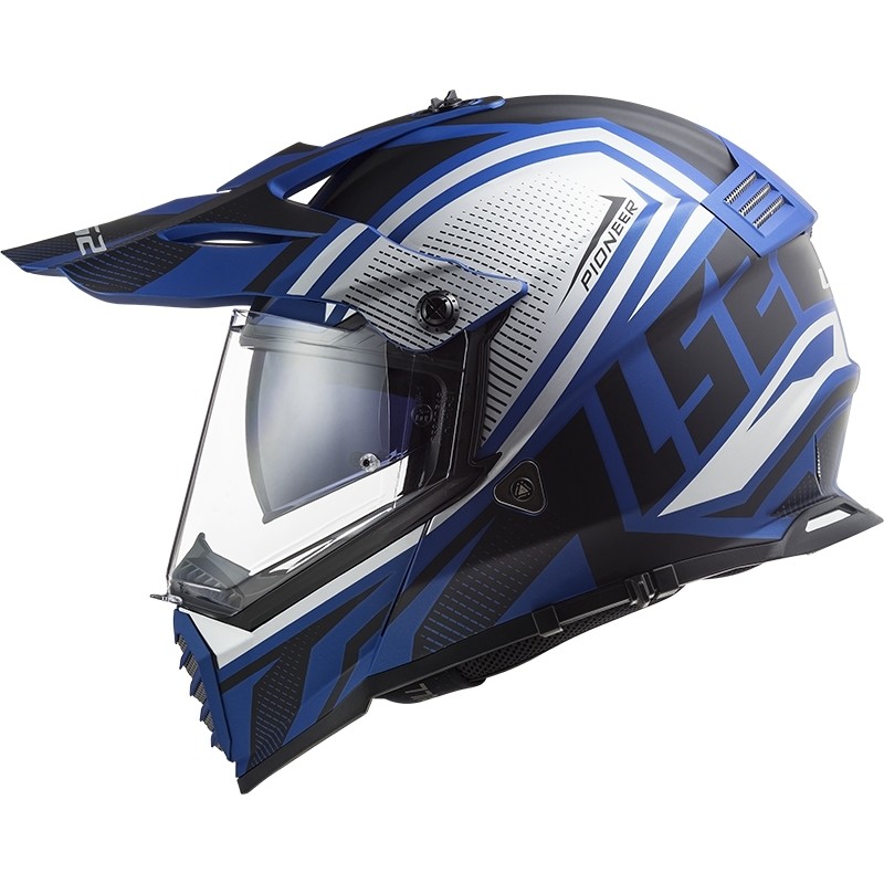 Cross Enduro Offroad Moto Helm Ls2 MX436 PIONEER EVO Meister Schwarz Blau Matt