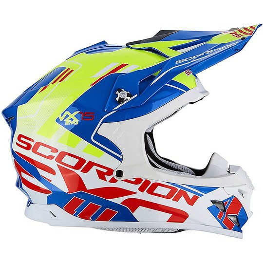 Cross Enduro Scuba Moto Helmet Scorpion VX-15 EVO Air Argo Blue Yellow Neon