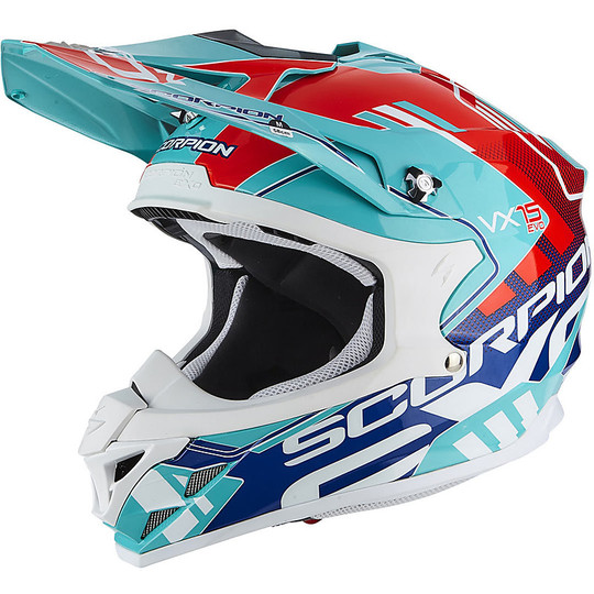 Cross Enduro Scuba Moto Helmet Scorpion VX-15 EVO Air Argo Green Blue
