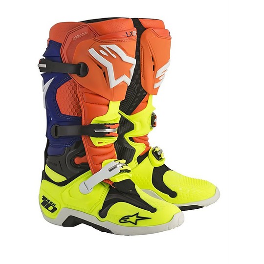 Cross Motorcycle Boots Enduro Alpinestars Tech 10 Black Orange Yellow Fluo