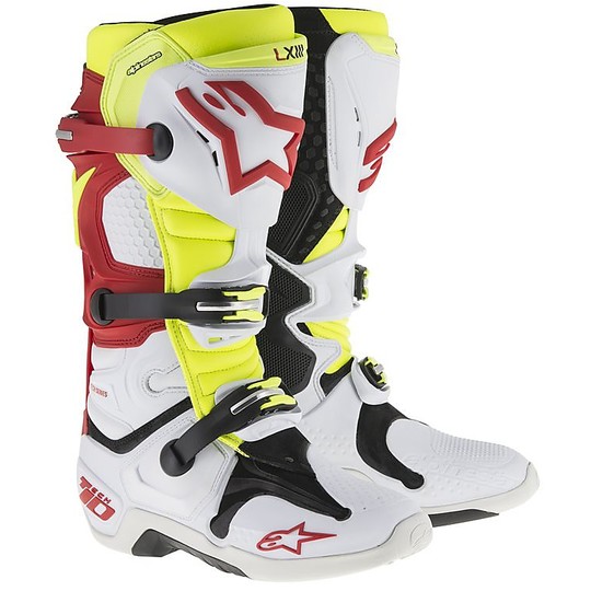 Cross Motorcycle Boots Enduro Alpinestars Tech 10 Vented White Yellow Fluo Red