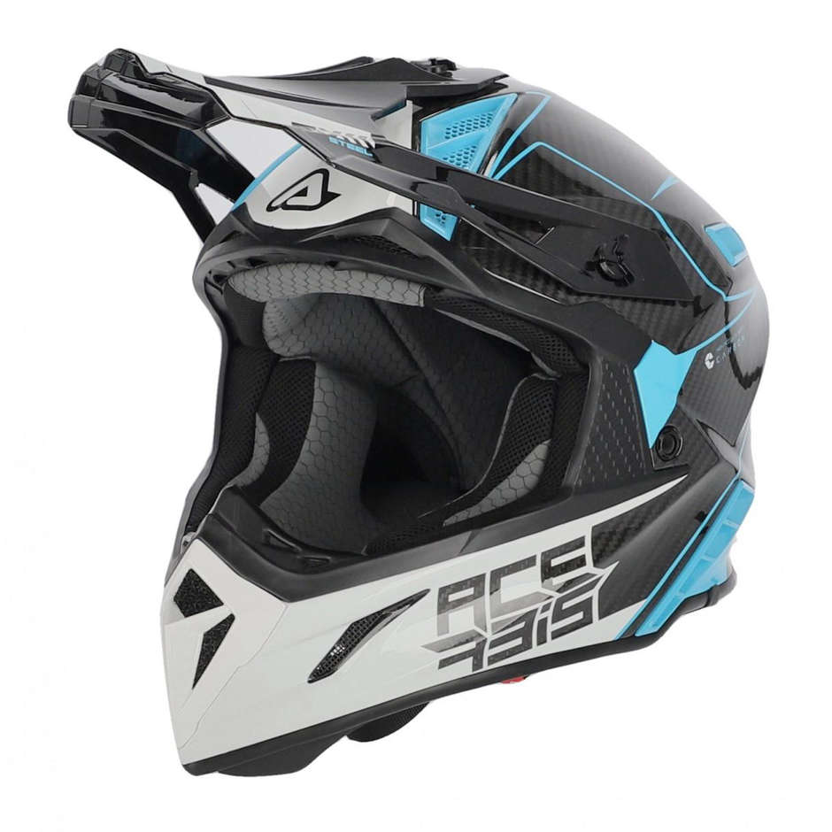 Cross motorcycle helmet in Acerbis STEEL Carbon White Blue Carbon