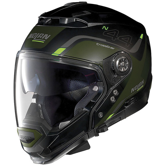 Crossover Helm Moto Modular Nolan N44 N-Com Alter Blickwinkel der Aufnahme 047 Matt-Schwarz-Grün