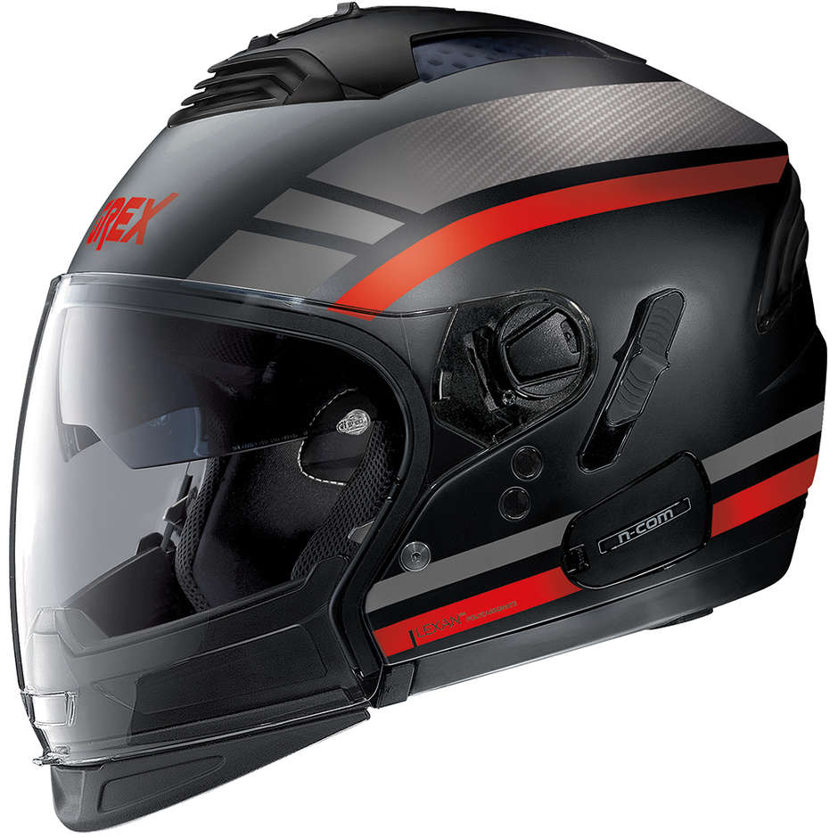 CrossOver Motorcycle Helmet Approved P / J Grex G4.2 Pro N-Com TIMELAPSE 043 Black Red Matt
