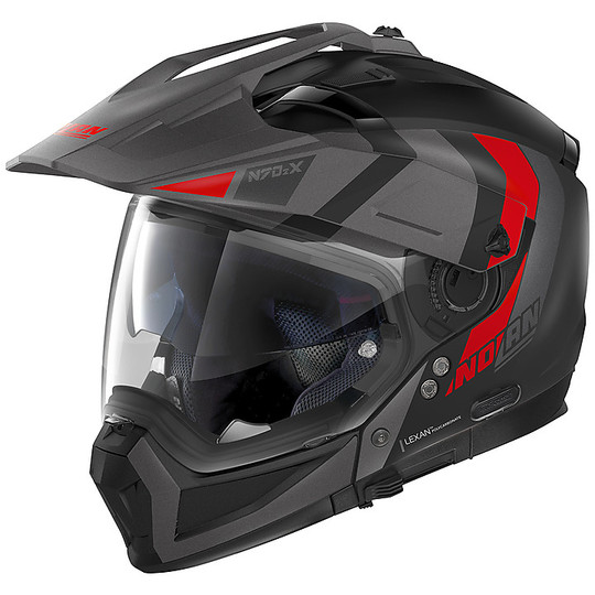 CrossOver On-Off Motorcycle Helmet Nolan N70.2x DECURIO N-Com 029 Black Matt Red
