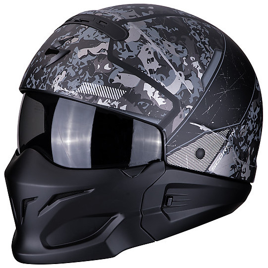 CrossOver Scorpion EXO-COMBAT OPEX Motorcycle Helmet Black Matt Silver