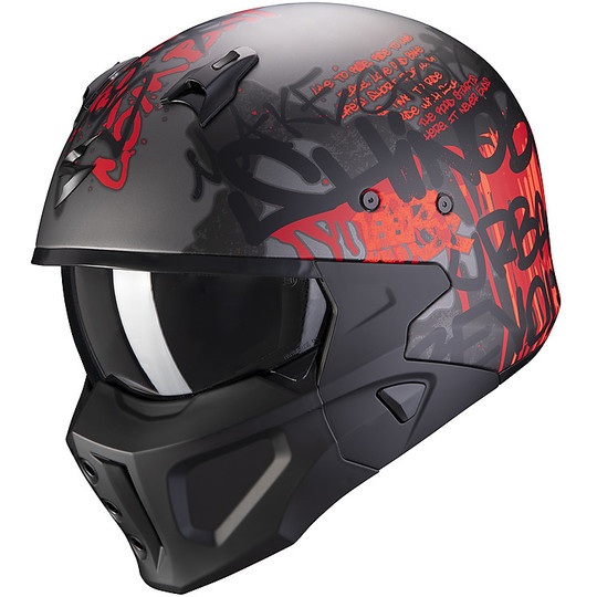 CrossOver Street Fight Fiberglass Motorcycle Helmet Scorpion COVERT-X WALL Dark Silver Red