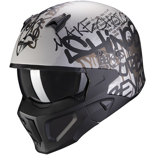 CrossOver Street Fight Fiberglass Motorcycle Helmet Scorpion COVERT-X WALL Silver Matte Black