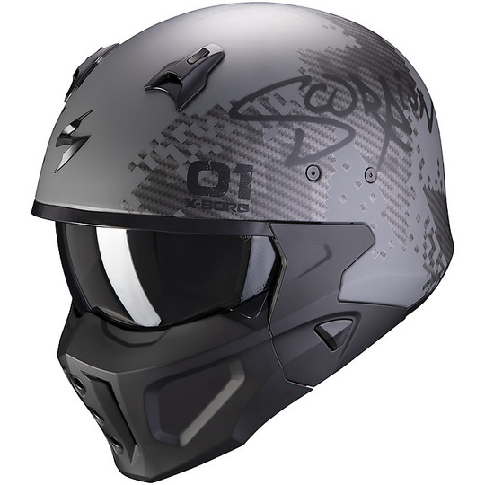 CrossOver Street Fight Fiberglass Motorcycle Helmet Scorpion COVERT-X XBORG Silver Matte Black