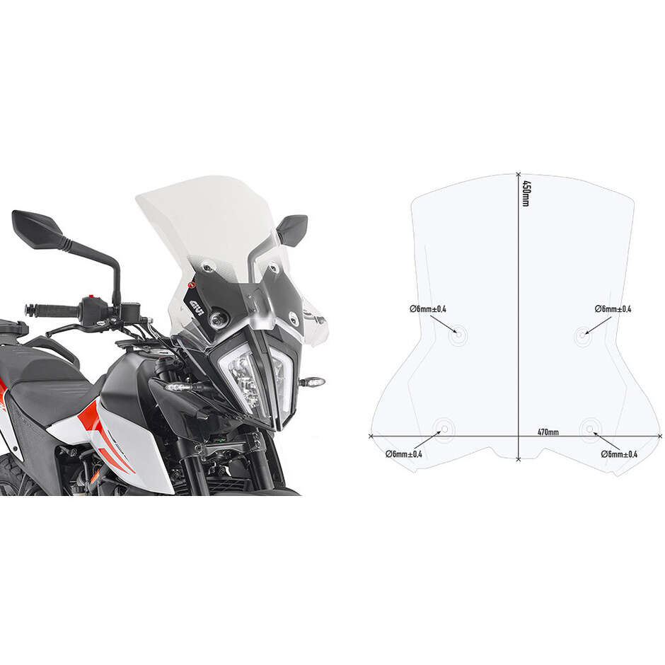 Cupolino trasparente Givi 7710DT Per KTM 390 Adventure (20 > 24); 790 Adventure / R (19 > 20); 890 Adventure (21 > 22) 
