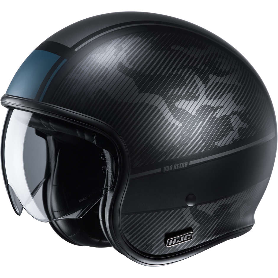 Custom Jet Helmet in Fiber HJC v30 ALPI MC5SF Black Matt Gray