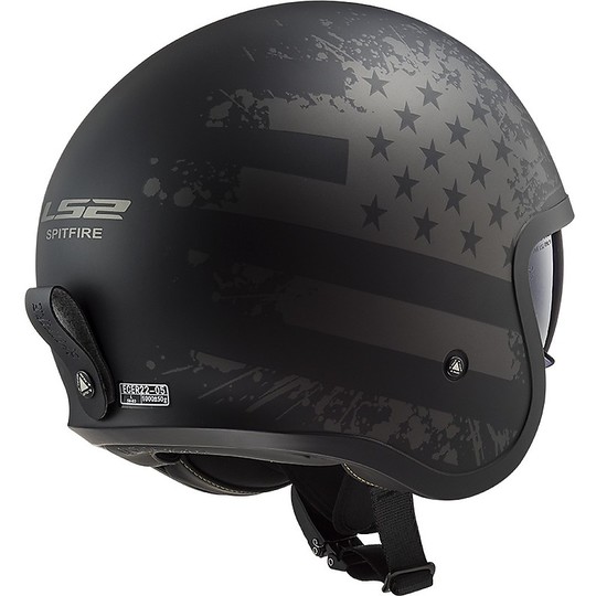 Custom Jet Motorcycle Helmet Ls2 OF599 SPITFIRE Black Flag Matt Black Titanium