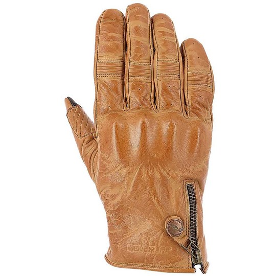 Custom Leather Perforated Motorcycle Gloves Overlap Canonball Camel
