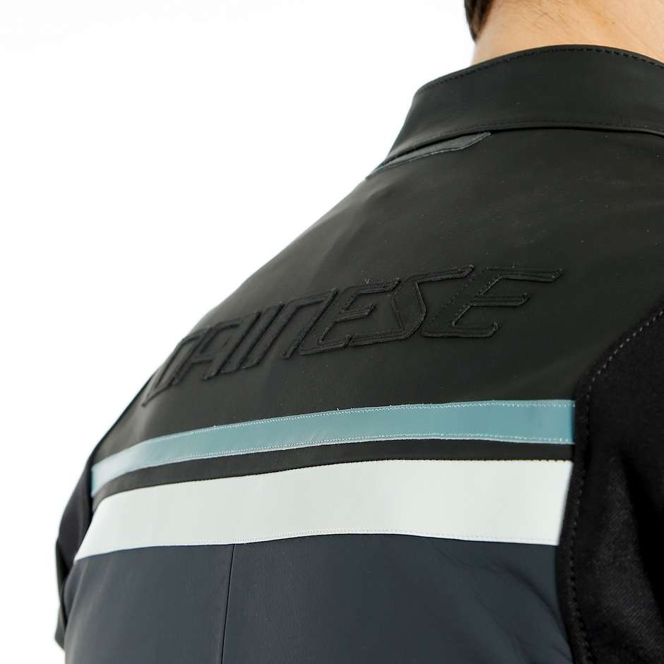 Custom Motorcycle Jacket In Dainese HF 3 Black Ebony Gray Leather