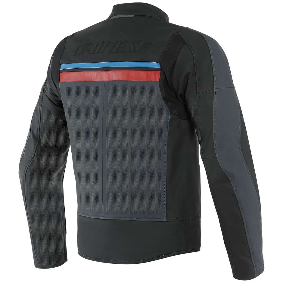 Custom Motorcycle Jacket in Perforated Leather Dainese HF 3 Perforated Black Ebony Red Blue