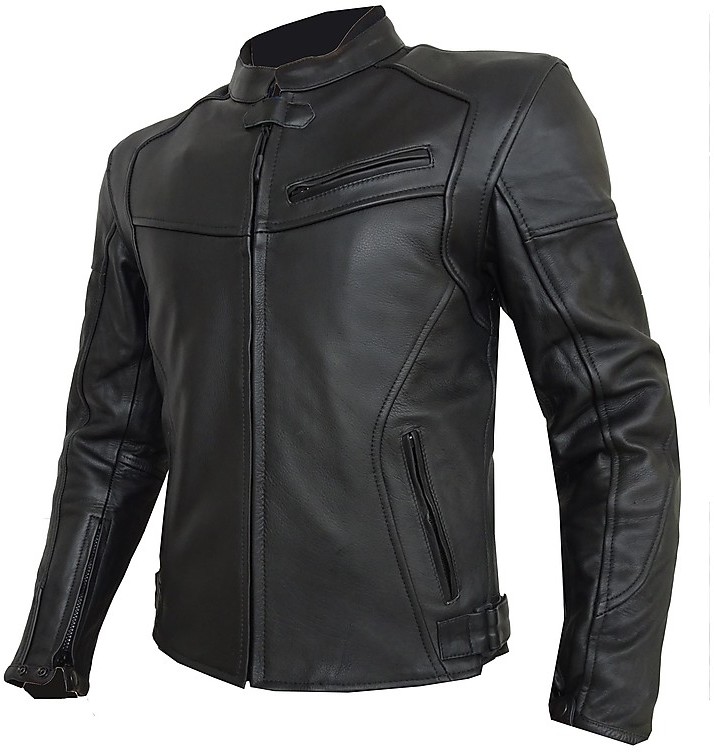 Custom Motorcycle Jacket In Vintage S-Tech Leather Black Jack For Sale