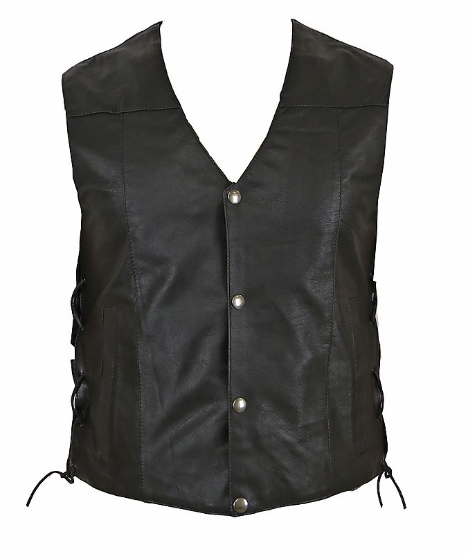 Custom Motorcycle Vest in Leather PXT BOB Laces Black For Sale Online ...