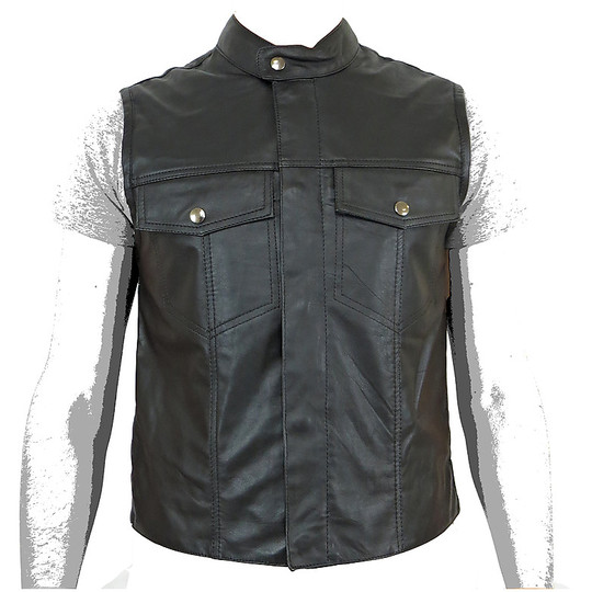 Custom Motorcycle Vest in Pxt Leather ROB Black 2 Pockets
