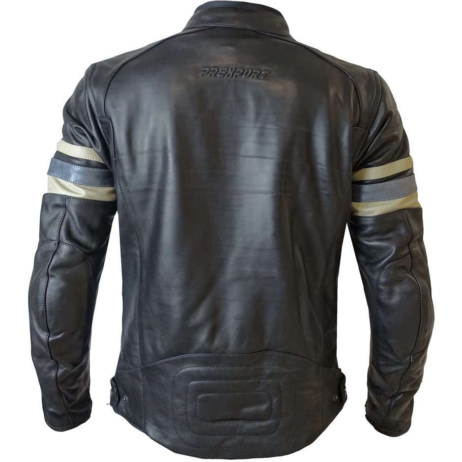 Custom Prexport DRAG Leather Motorcycle Jacket Black Gray Beige