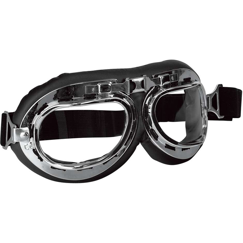 Custom Stormer Chrome Black Leather Motorcycle Goggles
