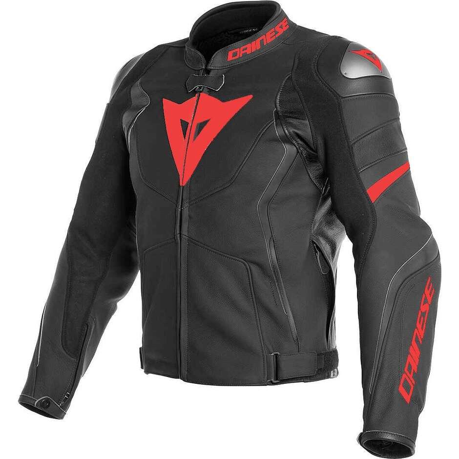 Dainese AVRO 4 Leder-Motorradjacke Schwarz Schwarz Rot