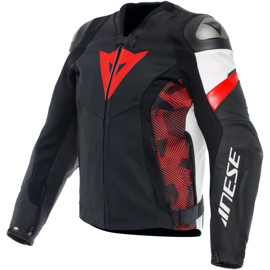 Dainese AVRO 5 Leather Motorcycle Jacket # Black Red Lava White