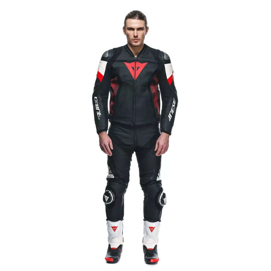 Dainese AVRO 5 Leather Motorcycle Jacket # Black Red Lava White